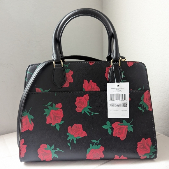 KATE SPADE MADISON MEDIUM SATCHEL SHOULDER BAG TOTE ROSE TOSS PRINT  LEATHER - Picture 3 of 4